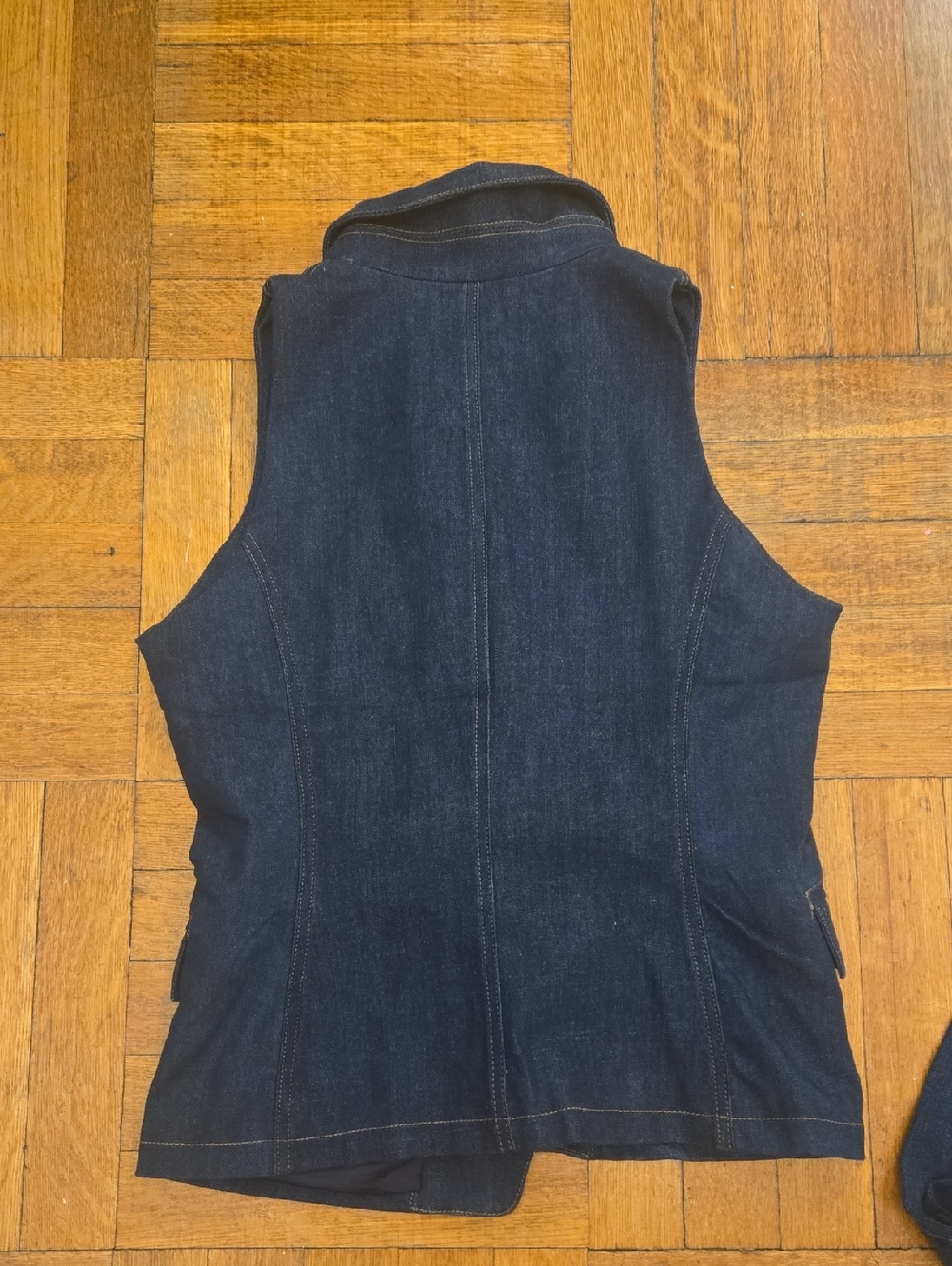 White House Black Market Dark Blue Denim Sleeveless Vest with Gold Buttons - Picture 10 of 11